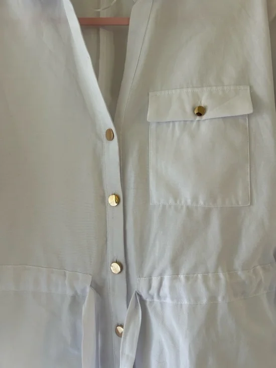 NWOT Zara White Button-Front Tie-Waist Shirt - Picture 5 of 11